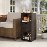 Tangkula Rattan Patiojoy Outdoor Wicker Cabinet with 3 Shelves