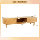 63" Bamboo TV Stand for Up to 70" TVs, Mid Century Modern Entertainment Center Media Console with Sliding Doors & 3 Storage Cubbies for Living Room