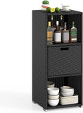 Tangkula Rattan Patiojoy Outdoor Wicker Cabinet with 3 Shelves