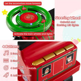 6V 2-Seater Ride On Train with Detachable Carriage, Under-Seat Storage, Whistle & Flashing LED Lights, Trackless Electric Ride On Toy for Kids