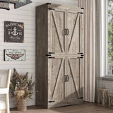 71" Tall Farmhouse Kitchen Pantry Cabinet, 5 Layers Storage Cabinet with Adjustable Shelves, Farmhouse Pantry Cabinet with 4 Barn Doors