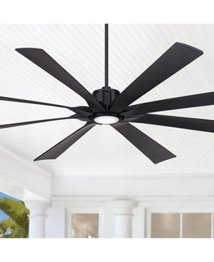 Possini Euro Design 80" Defender Modern Industrial Outdoor Ceiling Fan with Dimmable LED Light Remote Control Matte Black Damp Rated for Patio