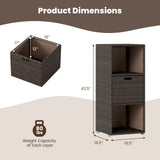 Tangkula Rattan Patiojoy Outdoor Wicker Cabinet with 3 Shelves