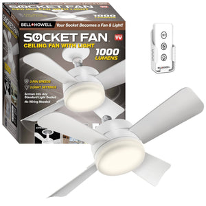 Socket Ceiling Fan with Warm Light and Remote Control 1000 Lumens - Bell + Howell