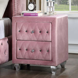 Glam Pink Upholstered Tufted Velvet Like Fabric 4pc Full Size Bed Set Dresser Mirror Nightstand Bedroom Furniture