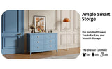 6 Drawer Dresser, Light Blue Elegant Chest of Drawers, Large Cabinet with Storage, Rustic Wood Chest of Drawers for Bedroom, Living Room, Hallway