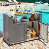 AECOJOY Outdoor Grill Table with Storage Cabinet Weatherproof, Outdoor Kitchen Island, Grill Cabinet Cart with Storage