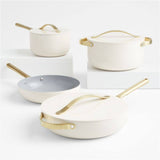 Caraway Home 7-Piece Cream Ceramic Non - Stick Cookware Set with Gold Hardware