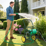 Garden Hose Reel Cart Holds 230FT of 5/8" Hose, Heavy - Duty Hose Cart with 2 Wheels & Storage Basket, Portable Water Hose Organizer for Yard