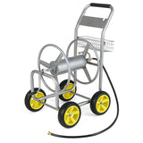 Heavy Duty Metal Garden Hose Reel Cart Holds 300FT of 5/8" Hose with 4 Wheels & Storage Basket, Portable Water Hose Organizer for Yard Lawn