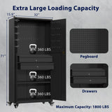 AECOJOY 71" Metal Garage Storage Cabinet with Drawers and Wheel