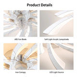 Garwarm Dimmable Ceiling Fan with Light and Remote Control, 27" Small Flush Mounted Ceiling Fan