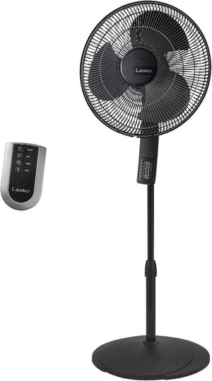 Lasko Oscillating Pedestal Fan, Thermostat, Adjustable Height, Remote Control, Timer, 4 Speeds, for Bedroom, Living Room, Office & Dorm, 16", Black
