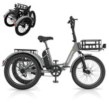 ABORON 3.0 Fat Tire Electric Trike for Senior Foldable E - Bike, 500W Motorized Tricycle Adult 20" Folding 3 Wheel Electric Commute Bike Trike W/48V