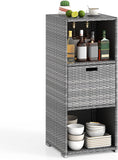 Tangkula Rattan Patiojoy Outdoor Wicker Cabinet with 3 Shelves