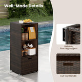 Tangkula Rattan Patiojoy Outdoor Wicker Cabinet with 3 Shelves