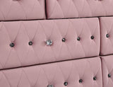 Glam Pink Upholstered Tufted Velvet Like Fabric 4pc Full Size Bed Set Dresser Mirror Nightstand Bedroom Furniture