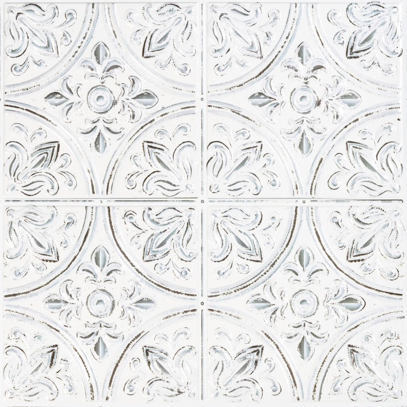 RoomMates Peel and Stick Tile Backsplash White Tin