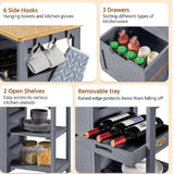 Kitchen Island Cart on Wheels with Storage, Solid Wood Top, 3 Drawers and Removable Shelves, Rolling Utility Cart, Dark Gray