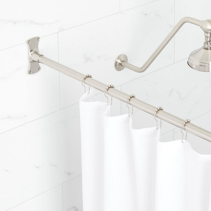 Signature Hardware 60" Brass Straight Shower Curtain Rod Finish: Brushed Nickel