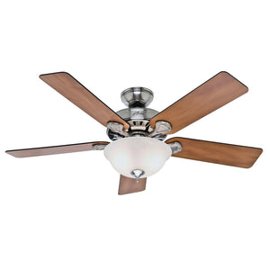 Hunter Pro's Best Five Minute 52" Ceiling Fan with Light - Brushed Nickel - Chestnut/Blackened Rosewood Blades