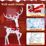 Tangkula 3-Piece Christmas Lighted Iridescent Reindeer Family Set with 215 Cold White LED Lights and Ground Stakes