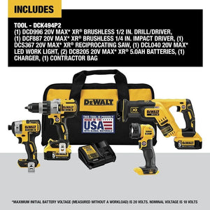DEWALT 20V MAX XR Cordless Drill Combo Kit, 4 - Tool DCK494P2