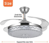 42"invisible Chandelier Ceiling Fan with Light and Bluetooth Speaker, Modern 3 Color Change Crystal Ceiling Fan Light
