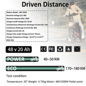 48V 20AH Ebike Battery 48V Lithium Battery 48V Battery with Charger for 750W - 1500W Adult Electric Bike Tricycle