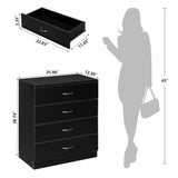 Segmart Black Chest of 4 Drawers, Wood Bedroom Furniture Chest Cabinet with Metal Handles for Kids Room