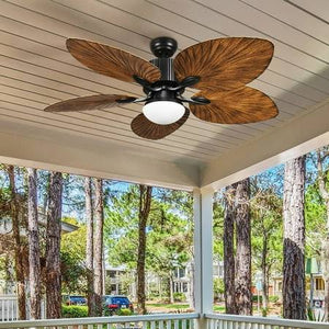 Wedealfu Inc Moasis 52 inch Palm Leaf Ceiling Fan with Light Tropical Style with Remote Brown Blades