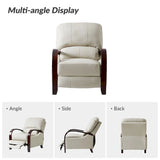 Set of 2 Alex Mid - Century Modern Genuine Leather Manual Recliners with Curved Wooden Arms