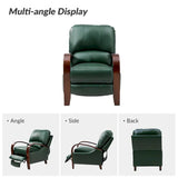 Set of 2 Alex Mid - Century Modern Genuine Leather Manual Recliners with Curved Wooden Arms