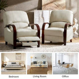 Set of 2 Alex Mid - Century Modern Genuine Leather Manual Recliners with Curved Wooden Arms