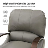 Set of 2 Alex Mid - Century Modern Genuine Leather Manual Recliners with Curved Wooden Arms