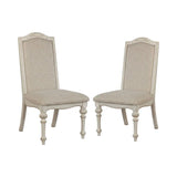 Caelum 7-Piece Round Dining Set with White Fabric Upholstery by The Gray Barn