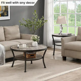 Myhozm Industrial Round Metal Coffee Table with Shelf – Perfect for Living Room, Home Office, and Bedroom