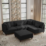 5-Piece Corduroy Modular Sectional Sofa with Ottoman