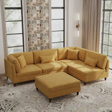 5-Piece Corduroy Modular Sectional Sofa with Ottoman