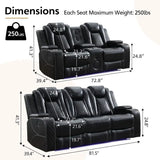 Black Power Reclining Sofa with Wireless Charger, Reading Light, Faux Leather, LED Lighting, AC/USB Ports, and Cup Holder for Living Room