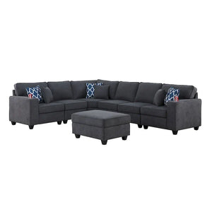 Stone Gray 7-Piece L - Shaped Sectional Sofa Set with Ottoman