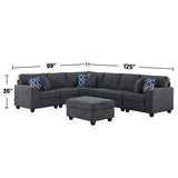Stone Gray 7-Piece L - Shaped Sectional Sofa Set with Ottoman