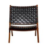 Woven Leather Folding Chair with Brown Wood Frame - Available in Black or Brown - Roche River Decor