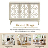 Mirrored Buffet Cabinet with Glass Doors and Silver Handles - 3 - Door Sideboard for Living Room, Hallway, and Dining Room