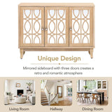 Mirrored Buffet Cabinet with Glass Doors and Silver Handles - 3 - Door Sideboard for Living Room, Hallway, and Dining Room