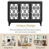 Mirrored Buffet Cabinet with Glass Doors and Silver Handles - 3 - Door Sideboard for Living Room, Hallway, and Dining Room