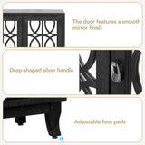 Mirrored Buffet Cabinet with Glass Doors and Silver Handles - 3 - Door Sideboard for Living Room, Hallway, and Dining Room