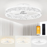 VOLISUN Modern Ceiling Fans with Lights and Remote, 19.7in Low Profile Ceiling Fan Flush Mount, 3000K - 6500K Dimmable Bladeless LED Fan Light, White