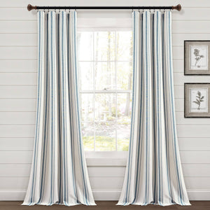 Lush Decor Farmhouse Stripe Yarn Dyed Cotton Window Curtain Panel Pair - 84" x 42" - Blue