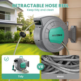 AUOSHI Retractable Garden Hose Reel 1/2" 100ft Automatic Hose Reel with 10 Function Sprayer Nozzle Wall Mount 180 Deg Swivel Bracket Hose Reel